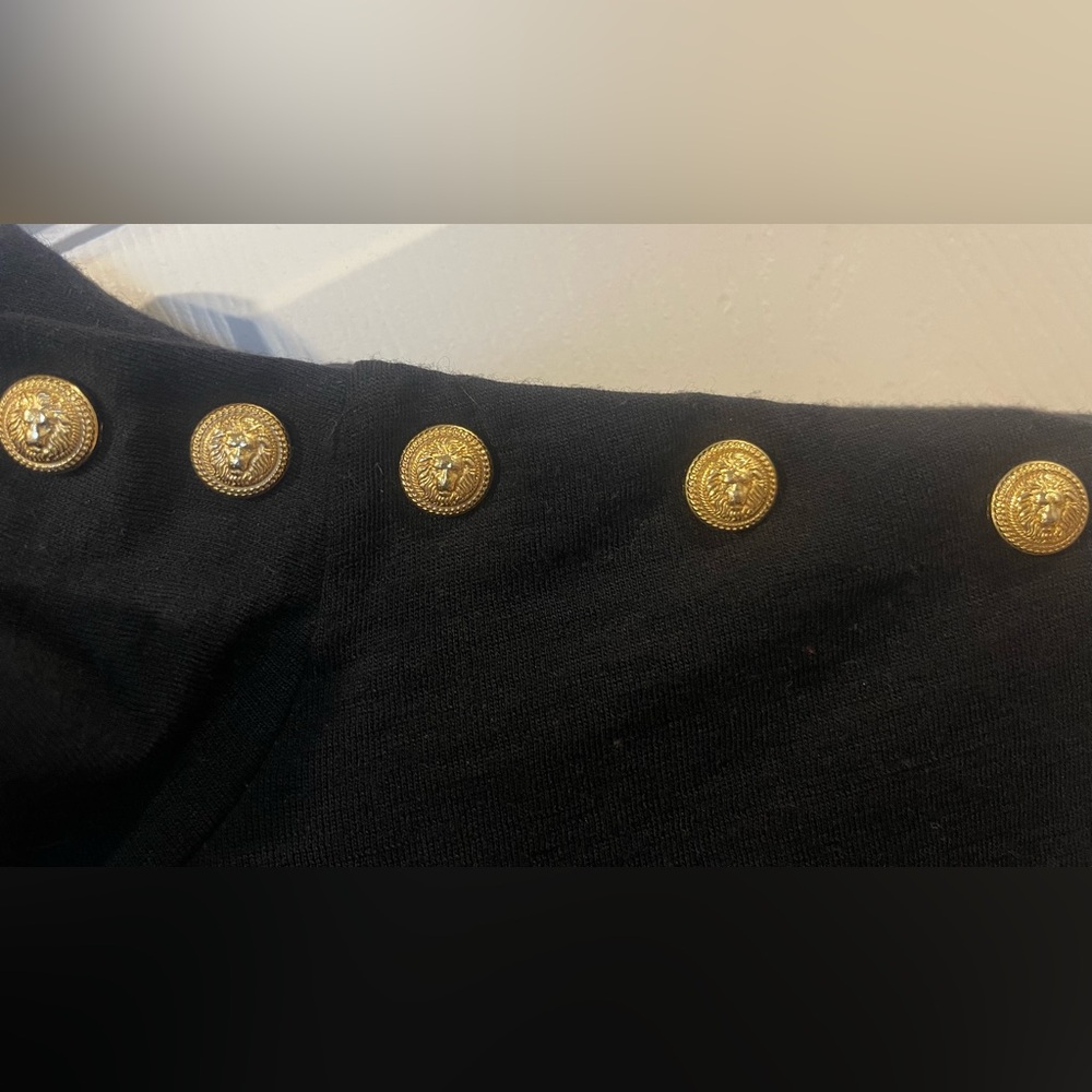 Balmain 100% wool Black Turtleneck with Gold Button Detail size 40 2 small holes - Picture 5 of 10